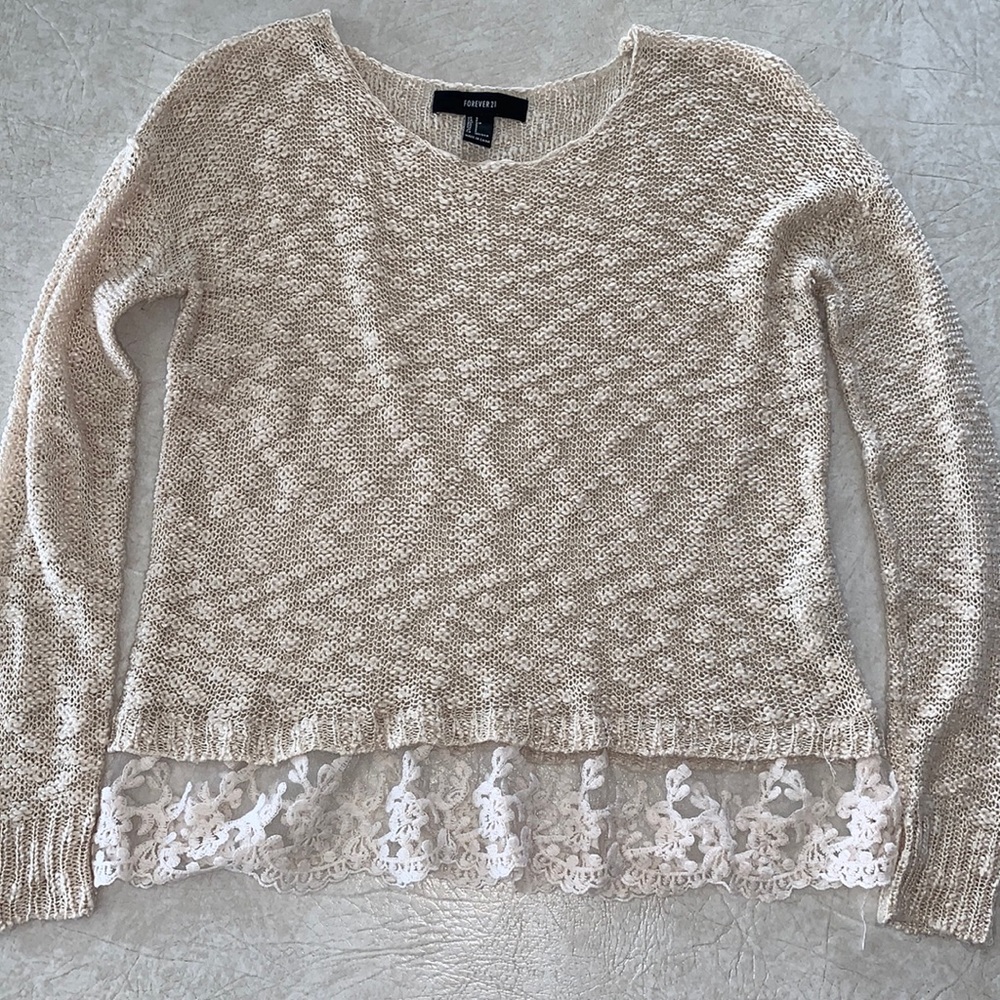 Cream Sweater with Lace Detail